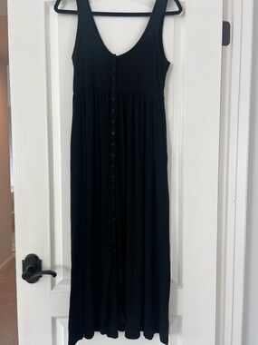 Hatch Black Button-Front Sleeveless Maxi Dress